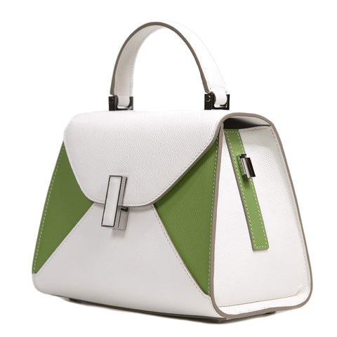 Inlior Handcrafted EP SWIFT Leather White And Green Top Handle Satchel