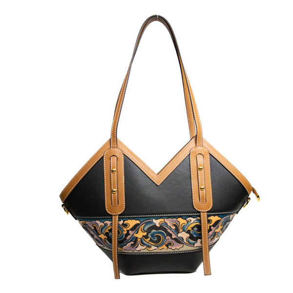 Cordate Handmade Leather Carving Bag Black Women Fashion Bag – Inlior