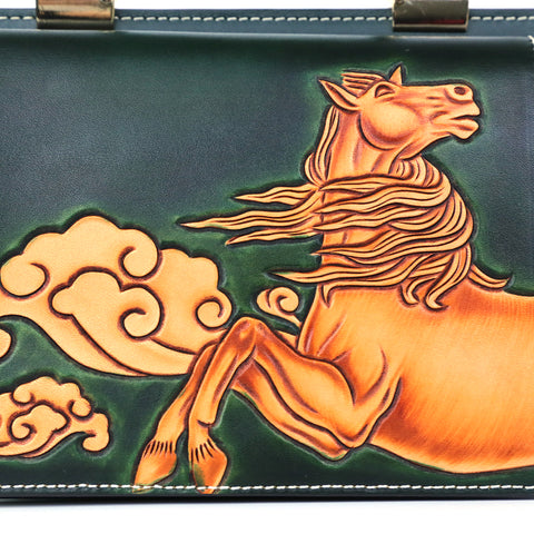 Horse Pattern Leather Carving Handmade Bag