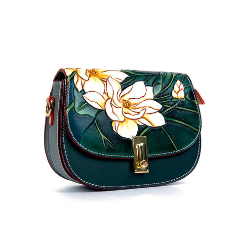 Handmade Lotus Flower Carving Crossbody Bag